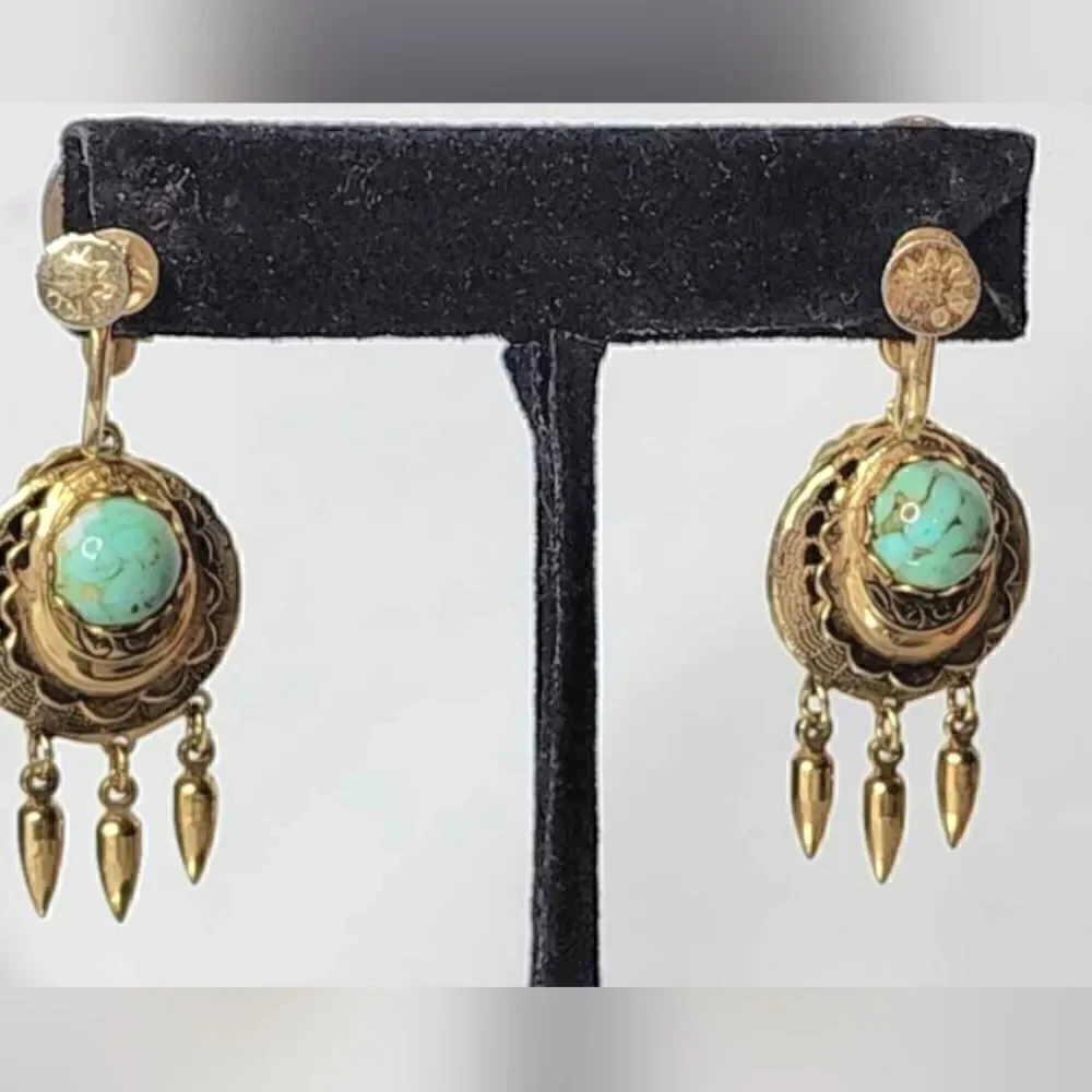 Marino Vintage Gold turquoise dangle screwback earrings